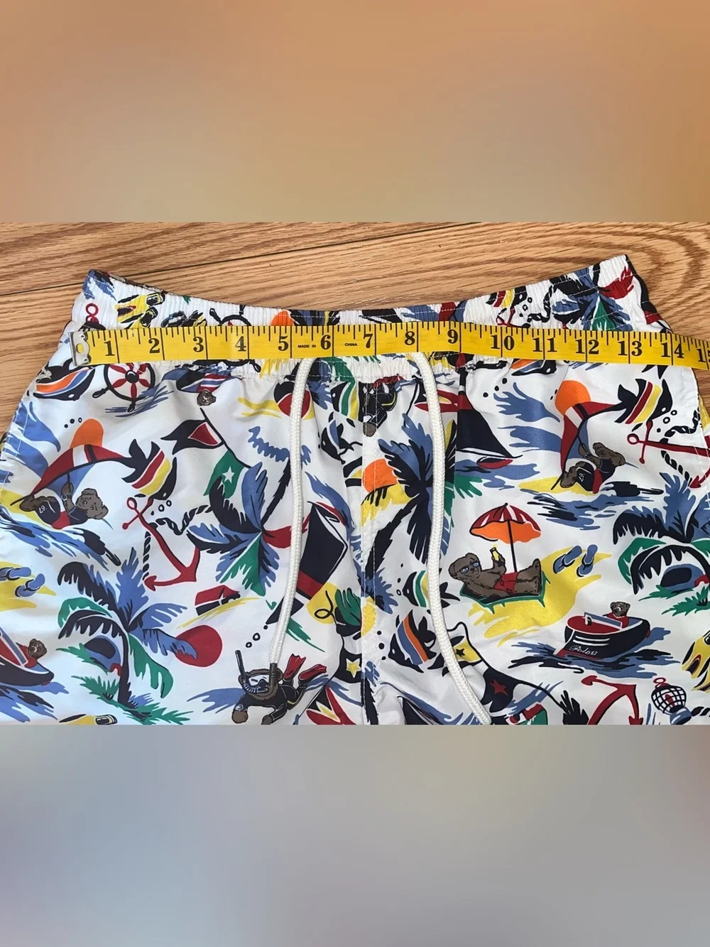 POLO RALPH LAUREN 5.75’ Inch Traveller swim trunks nautical Bearwaiian Print S